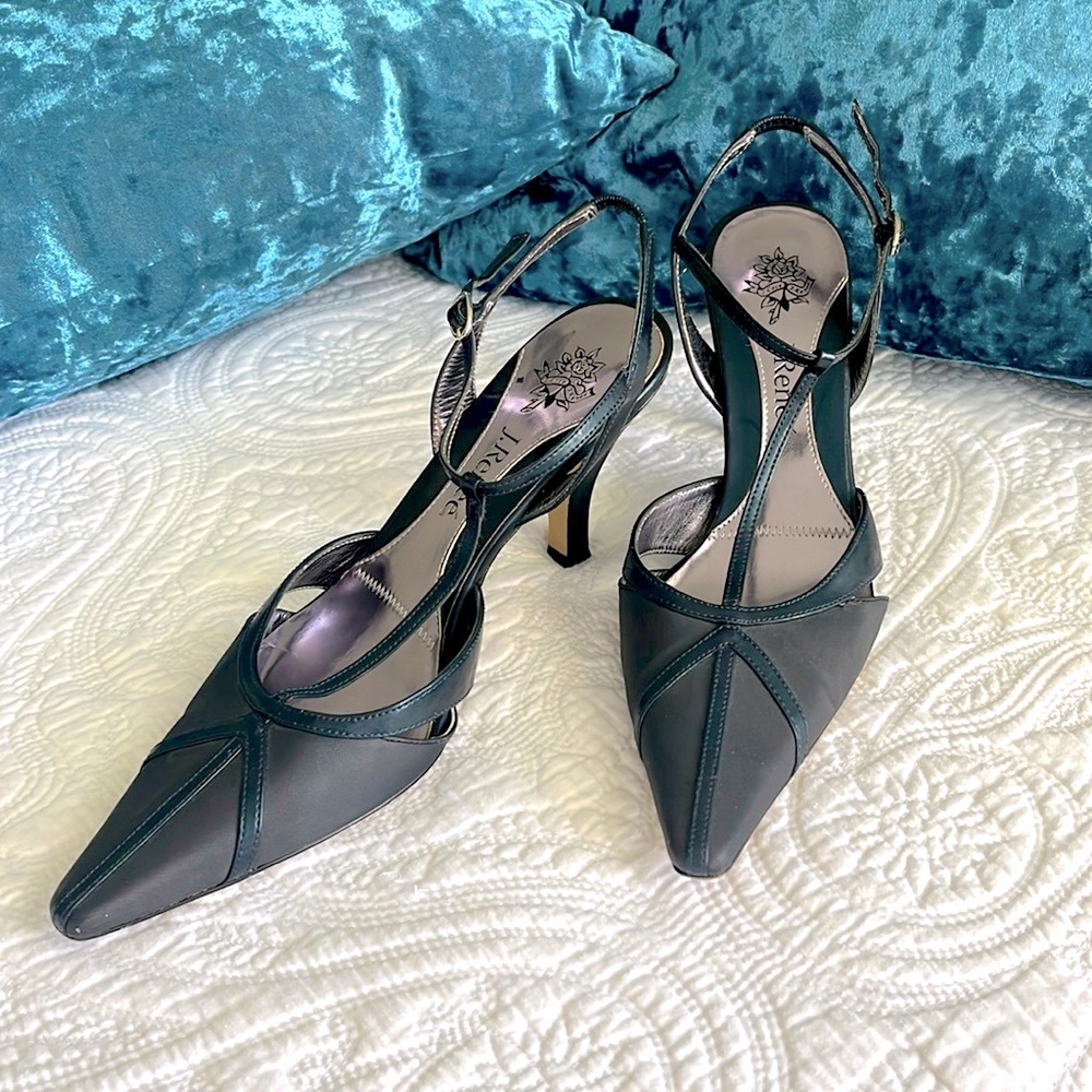 J.RENEE Navy Blue T strap 3” heels. Size 9.